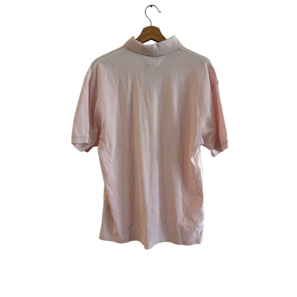 Tommy Hilfiger Mens Pink Polo Shirt Size M 100% Cotton Short Sleeve Striped Coll - Picture 3 of 3